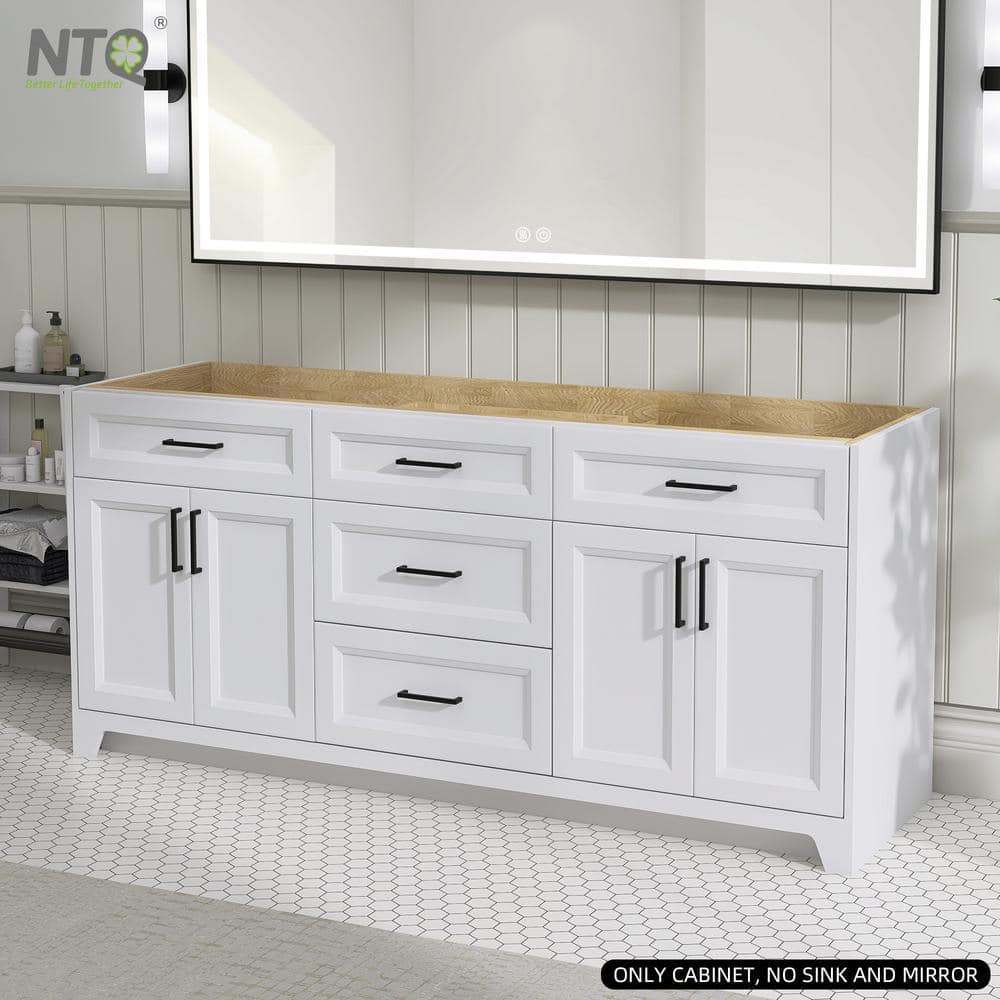 NTQ 72 in. W x 21.5 in. D x 33.5 in. H Bath Vanity Cabinet Without Top Freestanding Solid Wood Bathroom Vanity in Pure White (3)