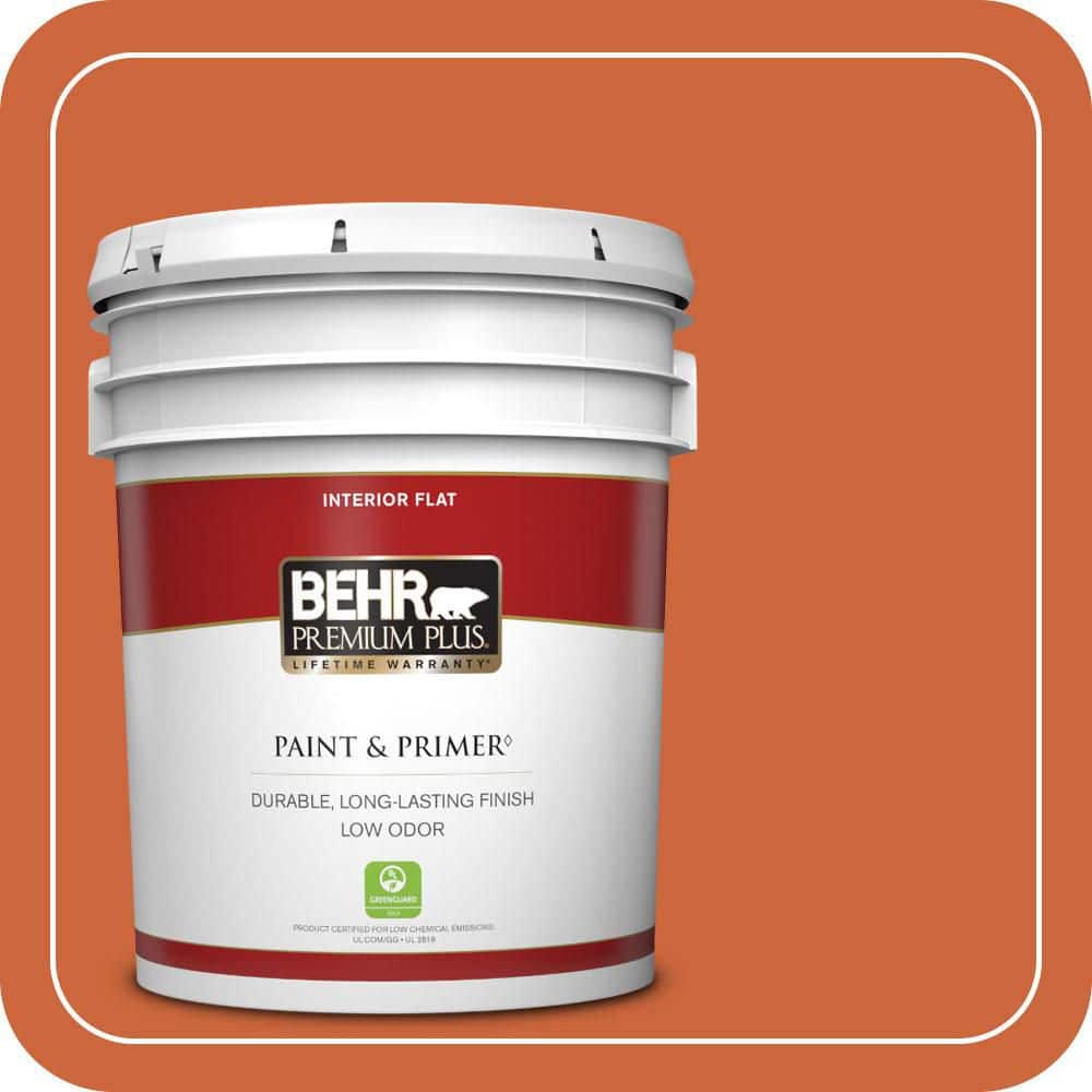 BEHR PREMIUM PLUS 5 gal. #S-H-250 Pumpkin Patch Flat Low Odor Interior Paint & Primer