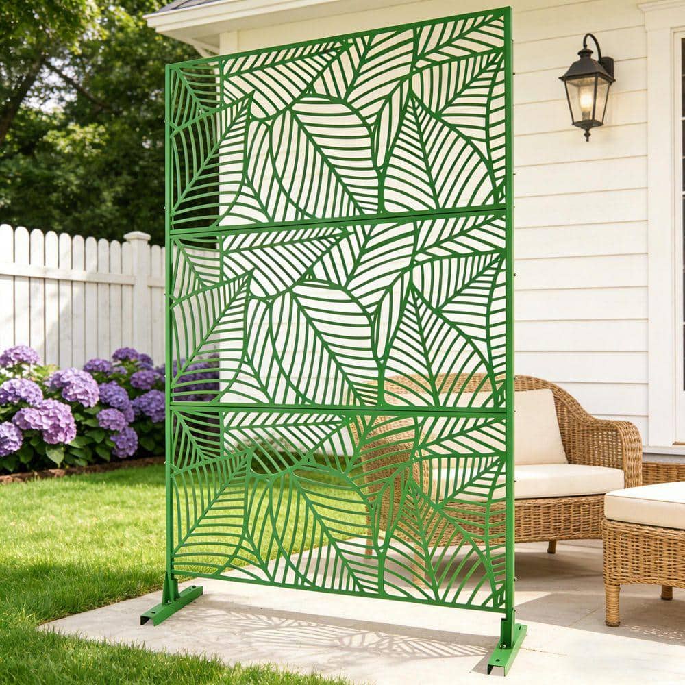 Coporesell 76 in. x 48 in. Freestanding Decorative Privacy Screen Green Metal for Outside Lawn Garden (1)
