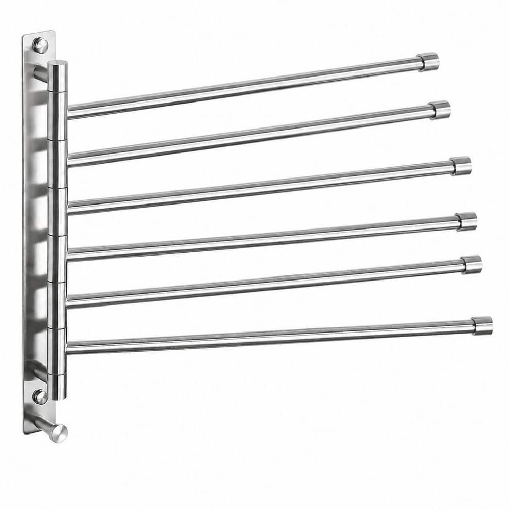 Unbranded 14.76 in. 1-Pack Matte Black Stainless Steel 6-Arm Swivel Bathroom Towel Rack Wall Mounted Space Saving Swing Bar