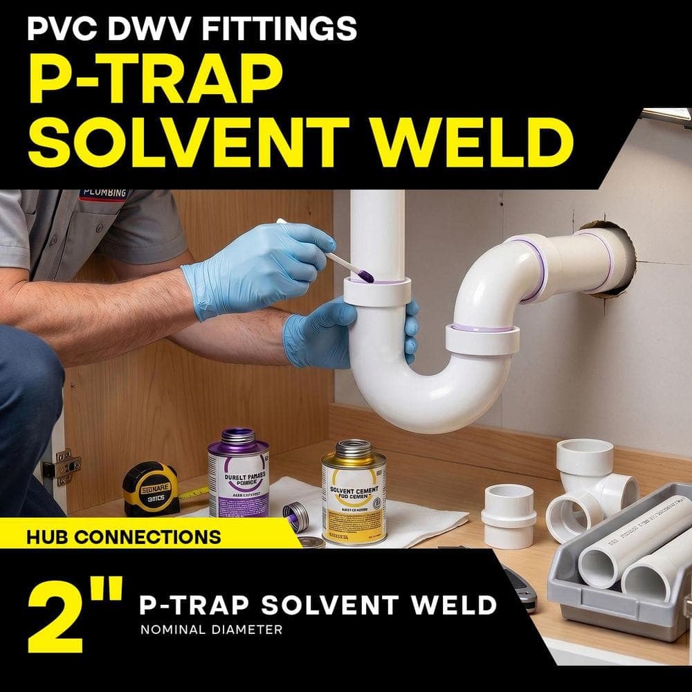 PLUMBFLEX 2 in. PVC DWV P-Trap w/ Solvent Weld Joint H x H, White Rigid PVC Drain, Waste & Vent Fitting, (20 Pack) (2)