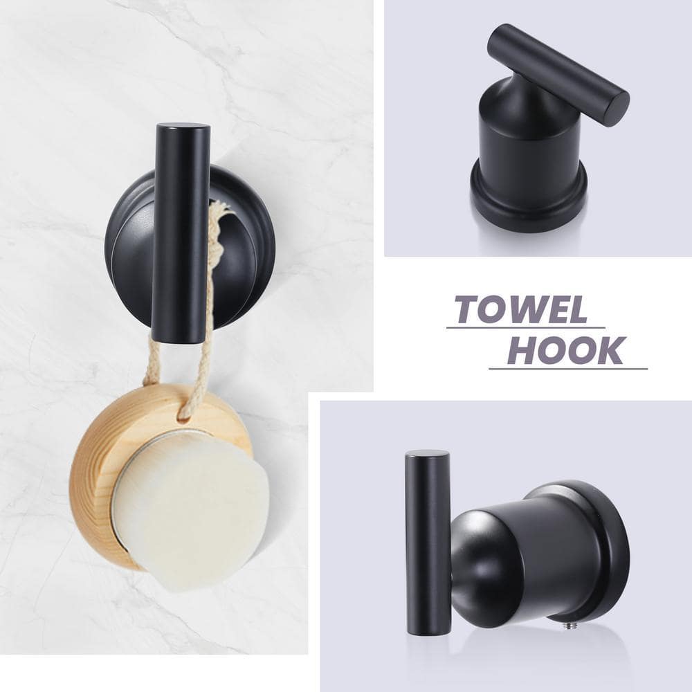 ARCORA Round 3 -Piece Bath Hardware Set with Mount Hardware Included Towel/Robe Hook in Matte Black (3)
