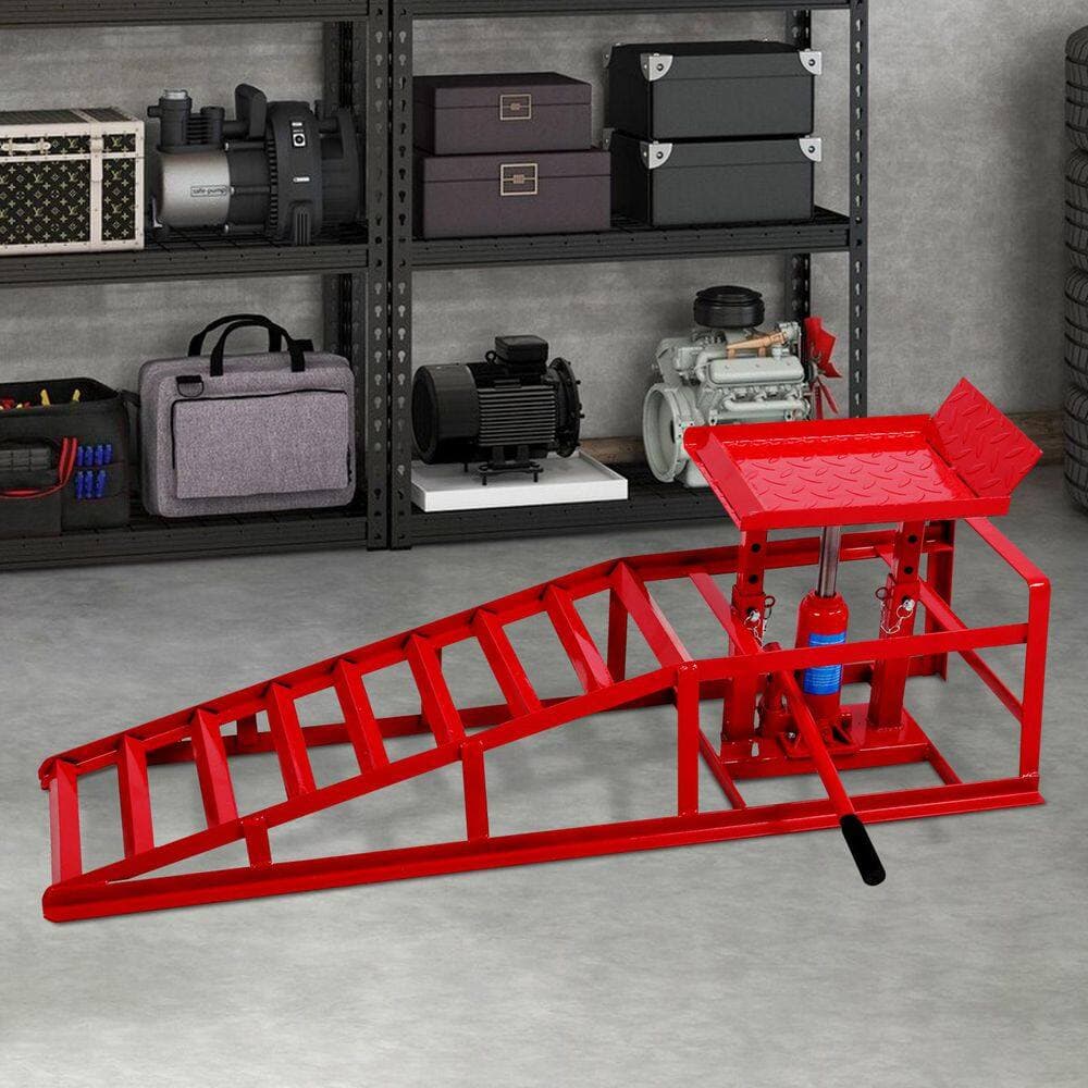 Tatayosi Auto Car Truck Service Ramps Lifts, Hydraulic Ramps Automotive Hydraulic Lift Repair Frame, Red(2 Pack) (2)