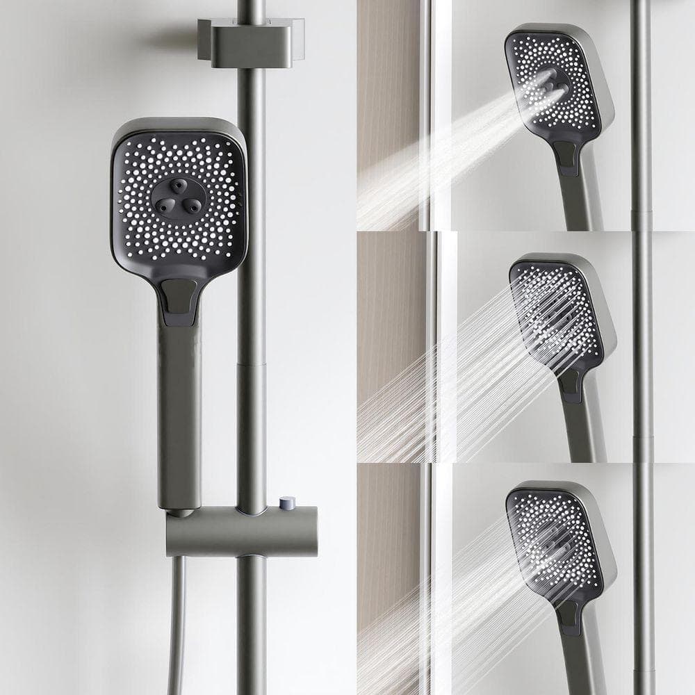 Kingdely 3-Handle 3-Spray Shower Faucet 2.5 GPM with Piano Diverter, Hand Shower, Rain Shower Head, Adjustable Flow Rate in Black (3)