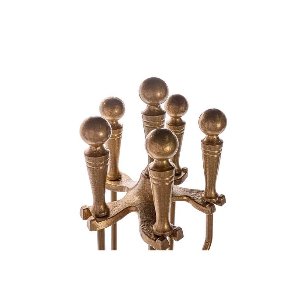 ENNA 5-Piece Matte Gold Fireplace Tool Set with Ball Handles and Pedestal Base (2)