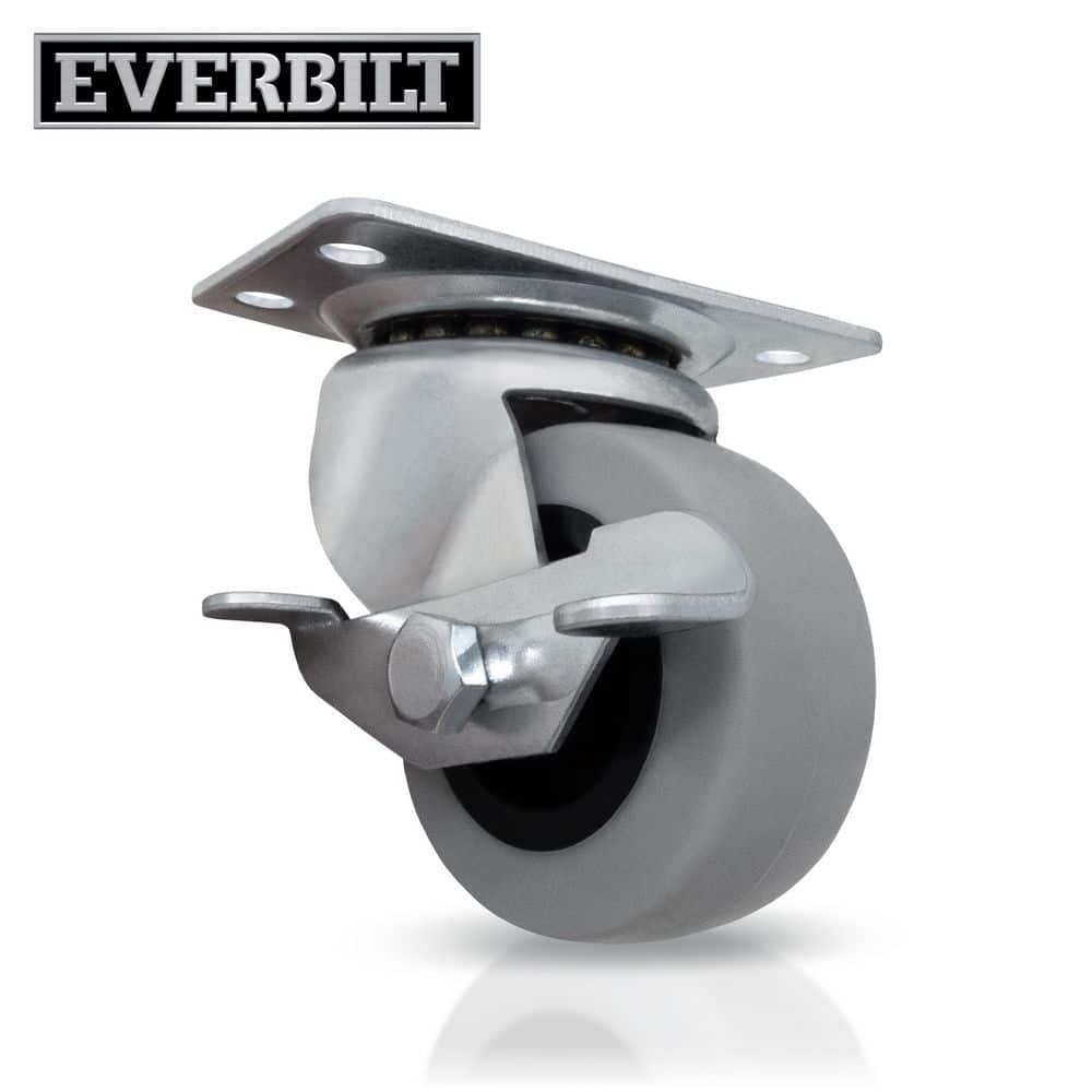 Everbilt 2 in. Gray Rubber Like TPR and Steel Swivel Plate Caster with Locking Brake and 90 lb. Load Rating (1)