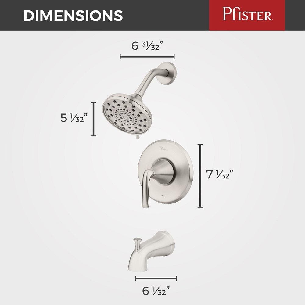Pfister Ladera Single Handle 3-Spray Tub and Shower Faucet 1.8 GPM in Spot Defense Brushed Nickel (Valve Included) (4)