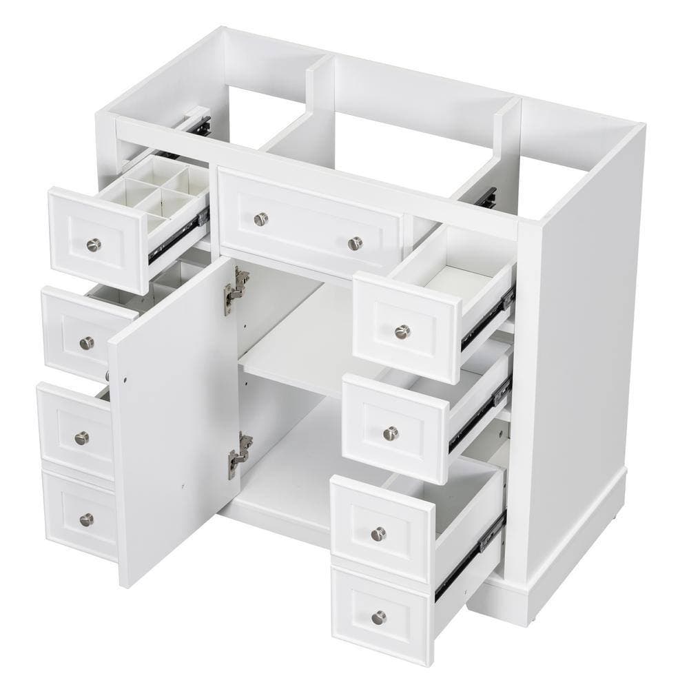 Tileon 35.6 in. W x 17.9 in. D x 33.4 in. H Bath Vanity Cabinet without Top in White, One Cabinet with Six Drawers (2)