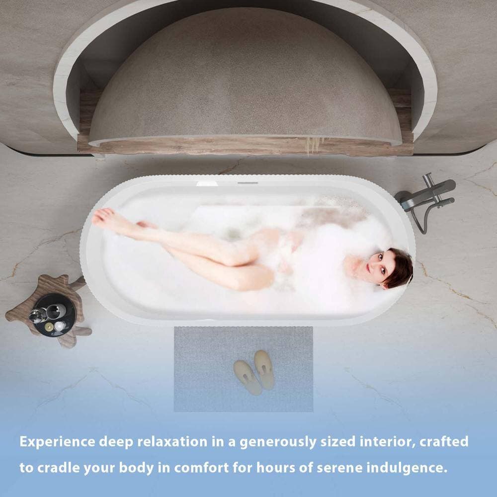 INSEEDE SORA 59 in. Linear Spa-Like Freestanding Soaking Tub, Gloss White Acrylic with Overflow & Pop-Up Chrome Drain (3)