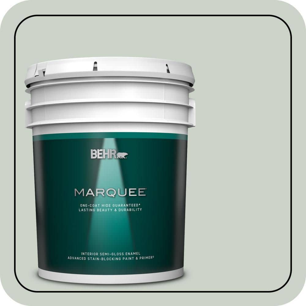 BEHR MARQUEE 5 gal. #MQ3-48 Shy Green One-Coat Hide Semi-Gloss Enamel Interior Paint & Primer