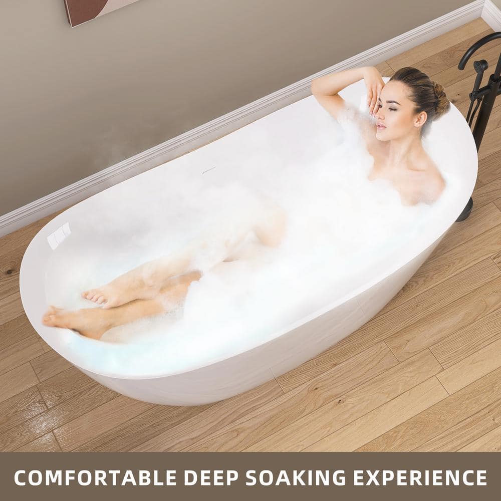 NTQ 63 in. x 31.5 in. Free Standing Deep Soaking Double Slipper Alone Bath Tub Oval Acrylic Freestanding Bathtub in White (3)