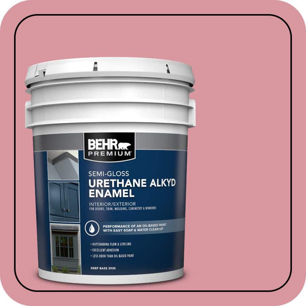 BEHR PREMIUM 5 gal. #M150-4 Glow Pink Urethane Alkyd Semi-Gloss Enamel Interior/Exterior Paint