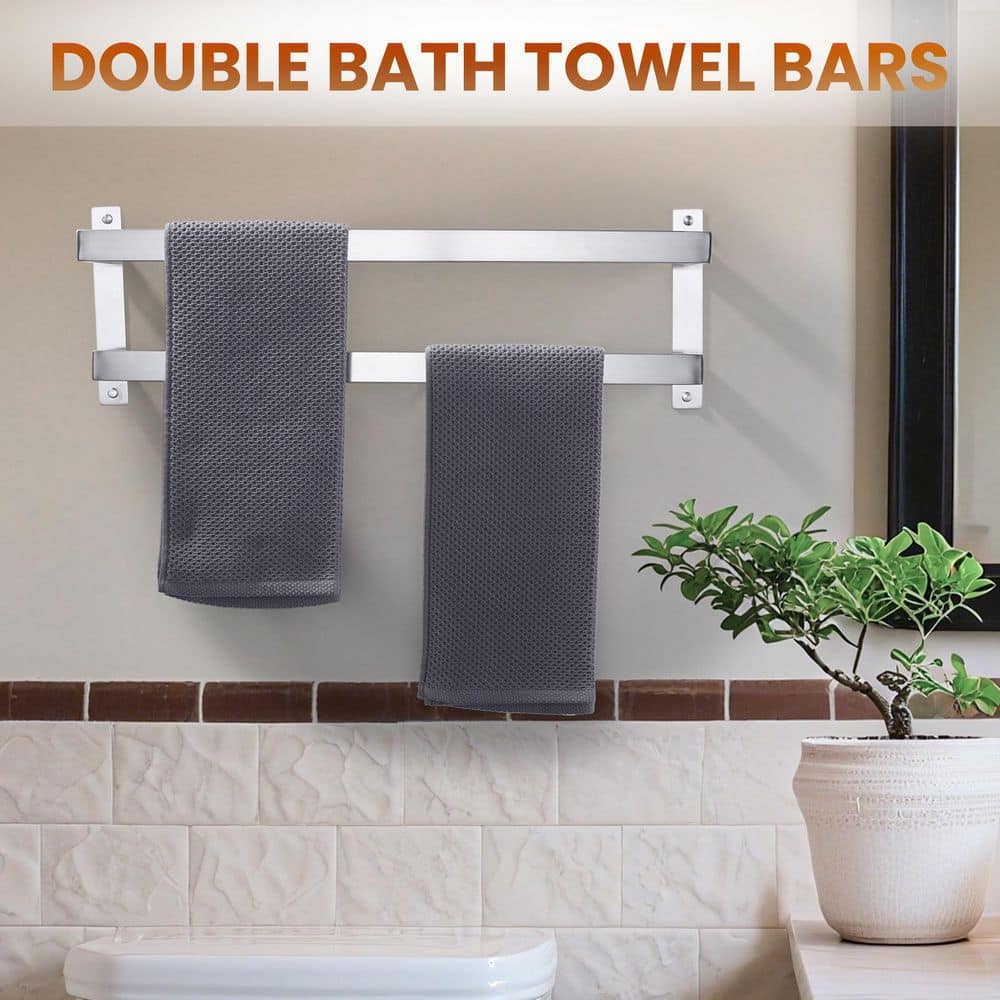 VEVETTA 24 in. Wall Mounted Double Towel Bar Bath Hardware Accessory in Brushed Nickel (3)
