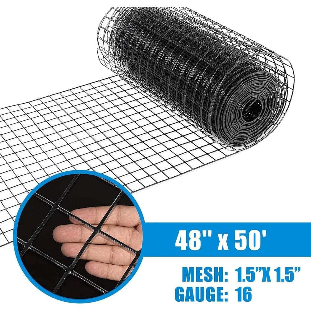 Fencer Wire 4 ft. x 50 ft. 16-Gauge Black PVC Coated Welded Wire Mesh Size 1.5 in. x 1.5 in. (2)