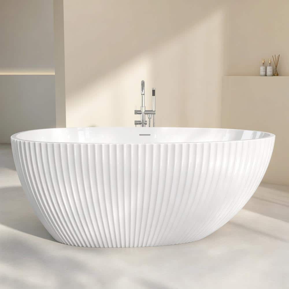 NTQ 59 in. x 31.5 in. Acrylic Flatbottom Free Standing Soaking Tub  Freestanding Bathtub with Drain in White (1)