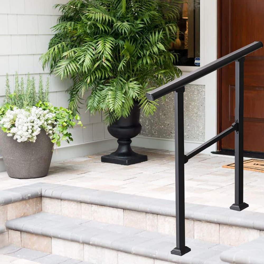 Afoxsos Outdoor Carbon Steel Handrail for 1-2 Steps Adjustable 27 in. L x 39 in. H Easy Install Deck Railing for Porch Stairs (3)