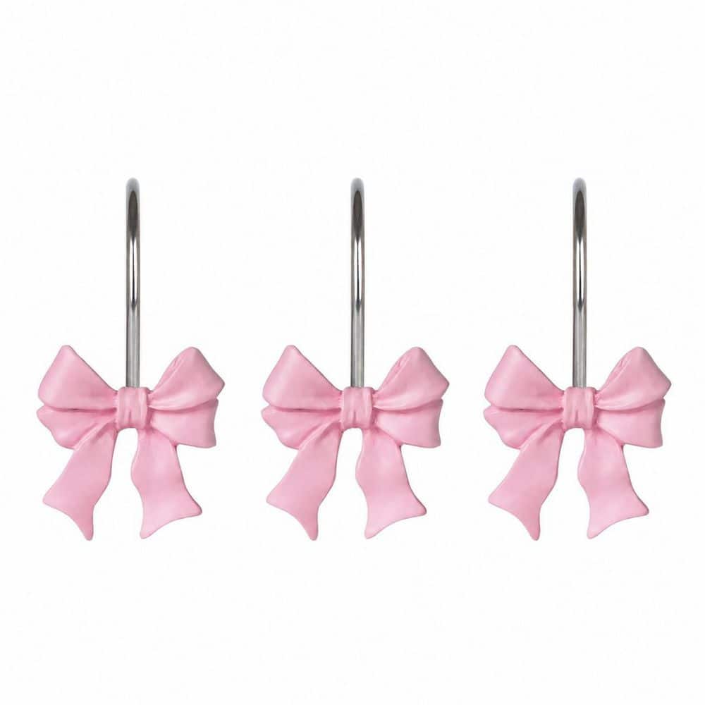 KHKFY Pink Bow Knot Hand-Painted Resin Shower Curtain Hooks Decorative Glide Rings for Standard Rods (Set of 12) (2)