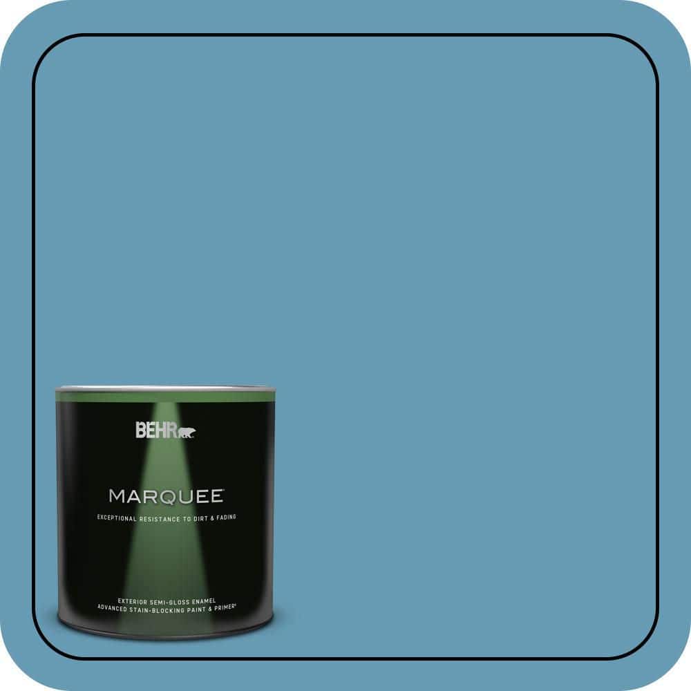 BEHR MARQUEE 1 qt. #S490-4 Yacht Blue Semi-Gloss Enamel Exterior Paint & Primer