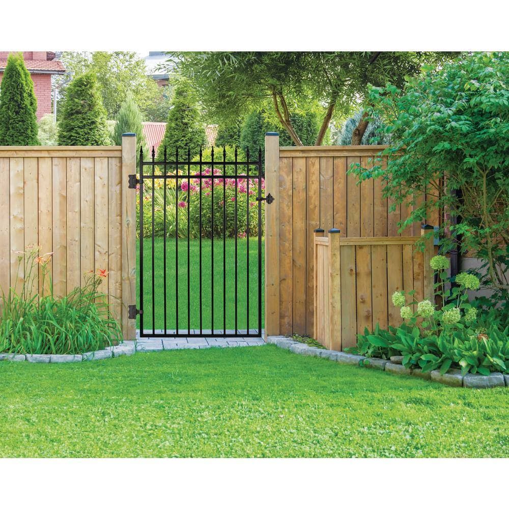 NUVO IRON 3.75 ft. 5.67 ft. Tiger Eye Profile Iron Center Point Fence Gate (2)