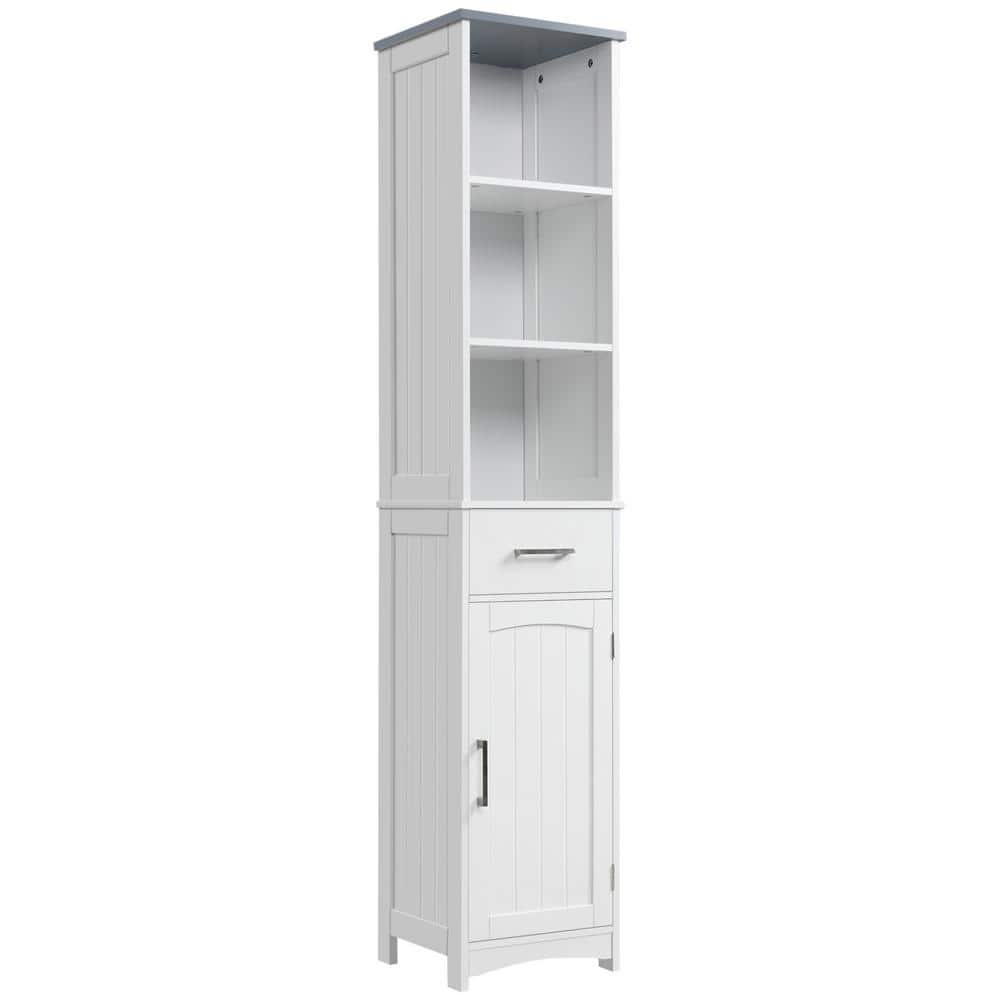 kleankin Freestanding 13.5 in. W x 11.75 in. D x 64.25 in. H White Linen Cabinet