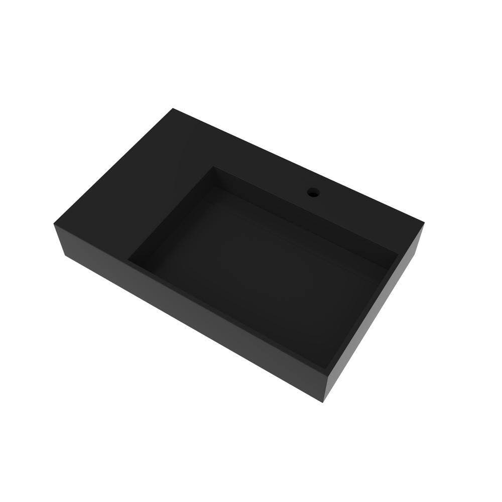 castellousa Juniper 30 in. Wall Mounted Solid Surface Right Side Basin Rectangle Non Vessel Bathroom Sink in Matte Black (3)