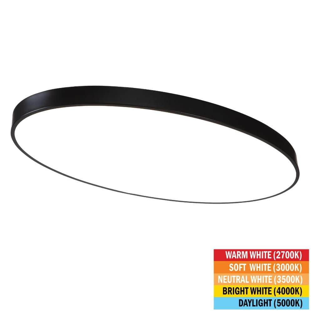 Commercial Electric 32 in. x 18 in. Oval Black LED Flush Mount Ceiling Light Fixture 2700K 3000K 3500K 4000K 5000K 3500 Lumens 52-Watt 120V