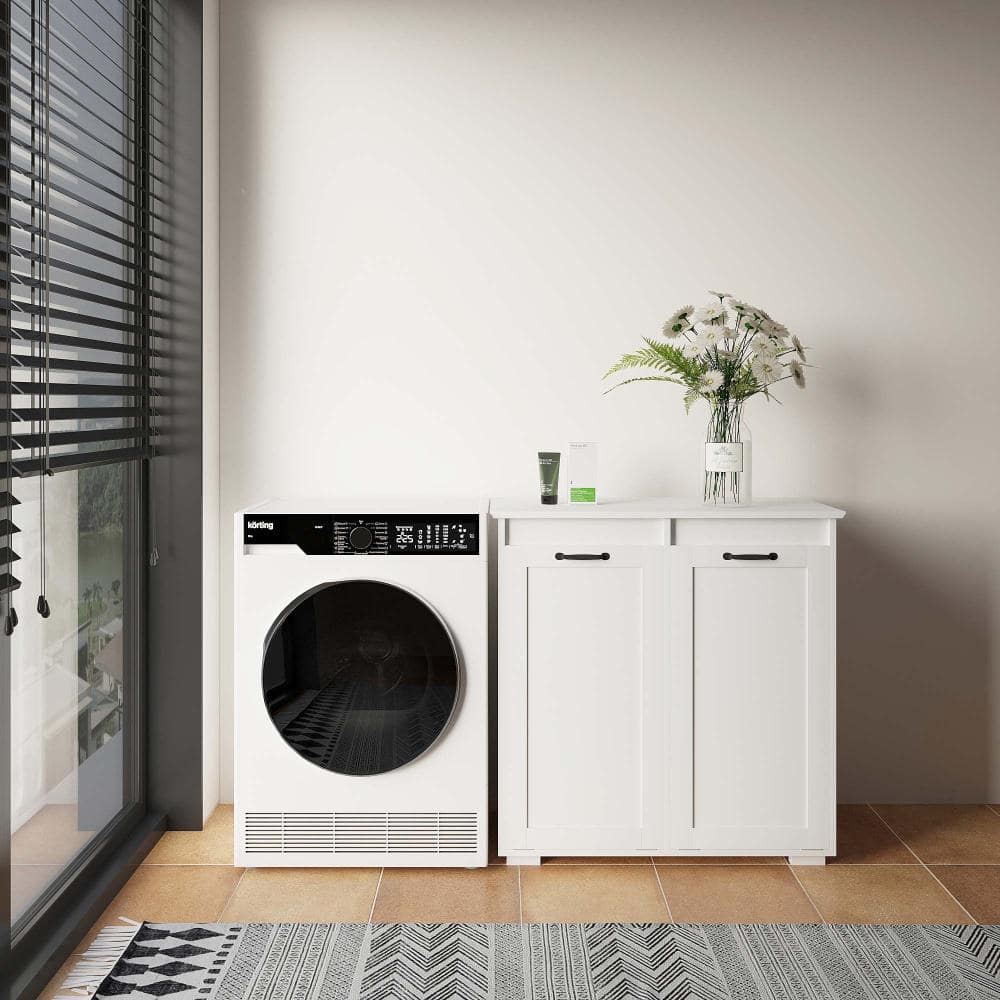 XUJMK 32 in W x 16 in D x 30 in H Linen Cabinet, Laundry Cabinet in White with 2 Removable Liner Bags, Perfect Storage (2)