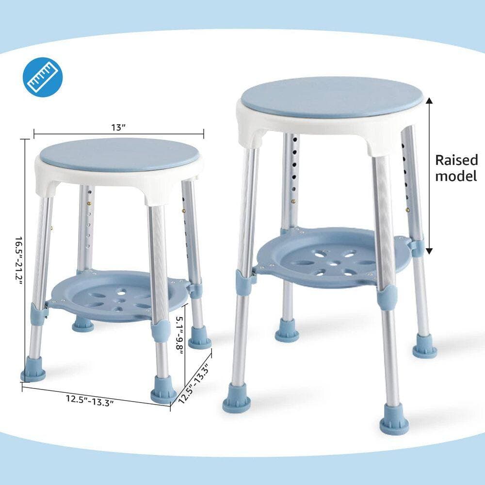 Wudkey 300 lb. Aluminum Adjustable Shower Stool in Blue and White with Storage Tray, 360° Swivel Bath Shower Seat for Seniors (2)