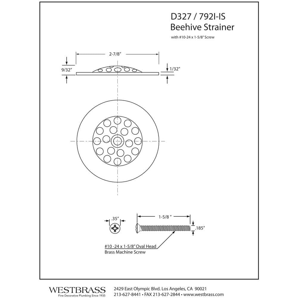 Westbrass Brass Beehive Grid Strainer (2)