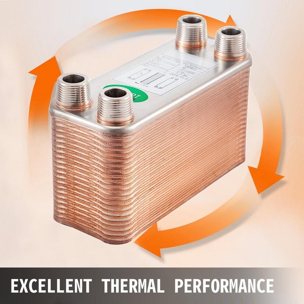 VEVOR Heat Exchanger 3 in. x 7.5 in. 40 Plates 316L 3/4 in. MPT Heat Exchanger B3-12A Beer Wort Chiller for Hydronic Heating (2)