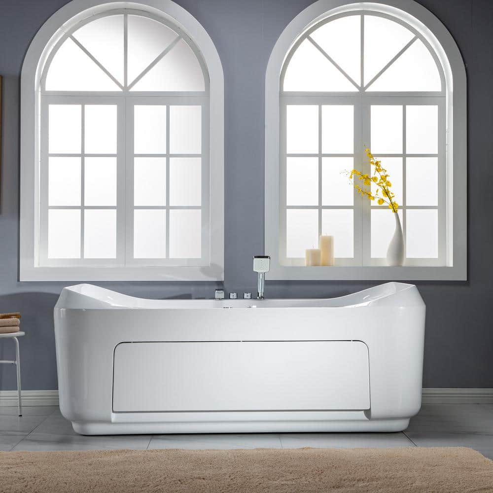 WOODBRIDGE 71 in. x 47 in. Combination Bathtub with Center Drain in White, Inline Heater, Adjustable Air Massage, Tub Filler (1)