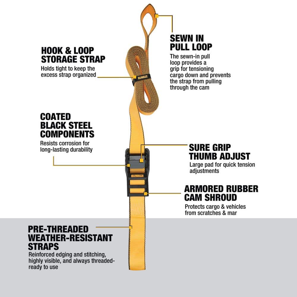Unbranded DEWALT Cam-Buckle Straps Tie-Downs, 2-Pack-2 in. x 16 ft. 3,000 lbs. Break Strength (2)