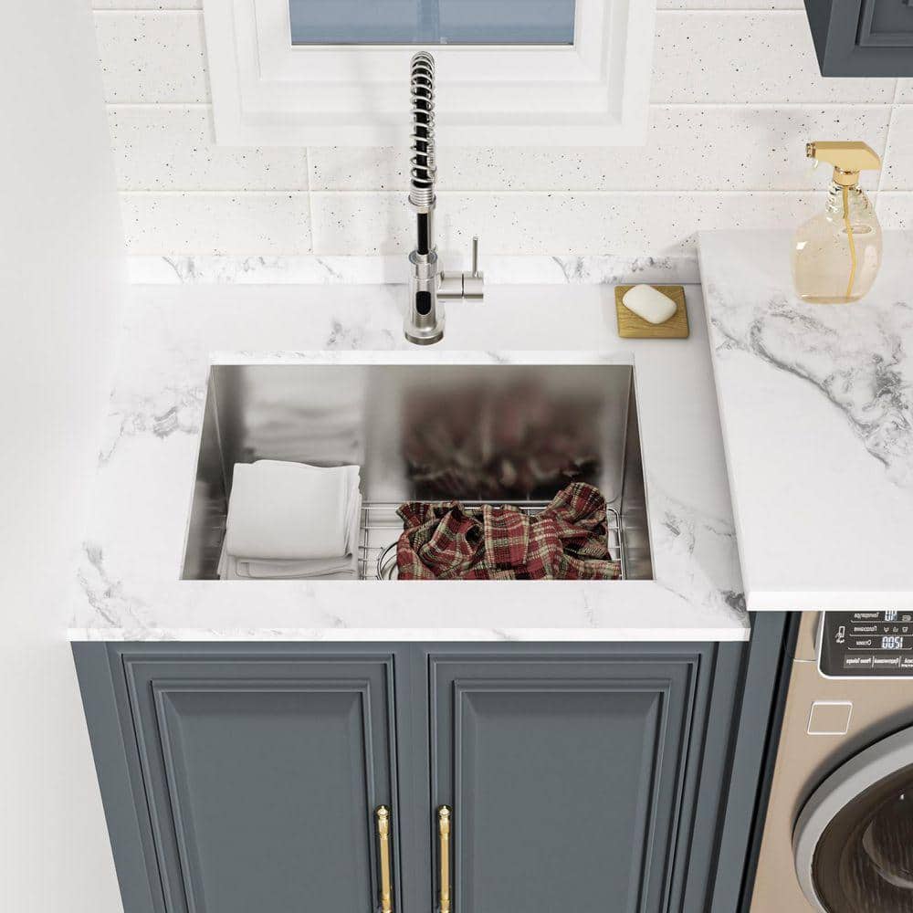 LORDEAR 24 in. W x 18 in. D Undermount Stainless Steel Laundry/Utility Sink with Bottom Grid (2)