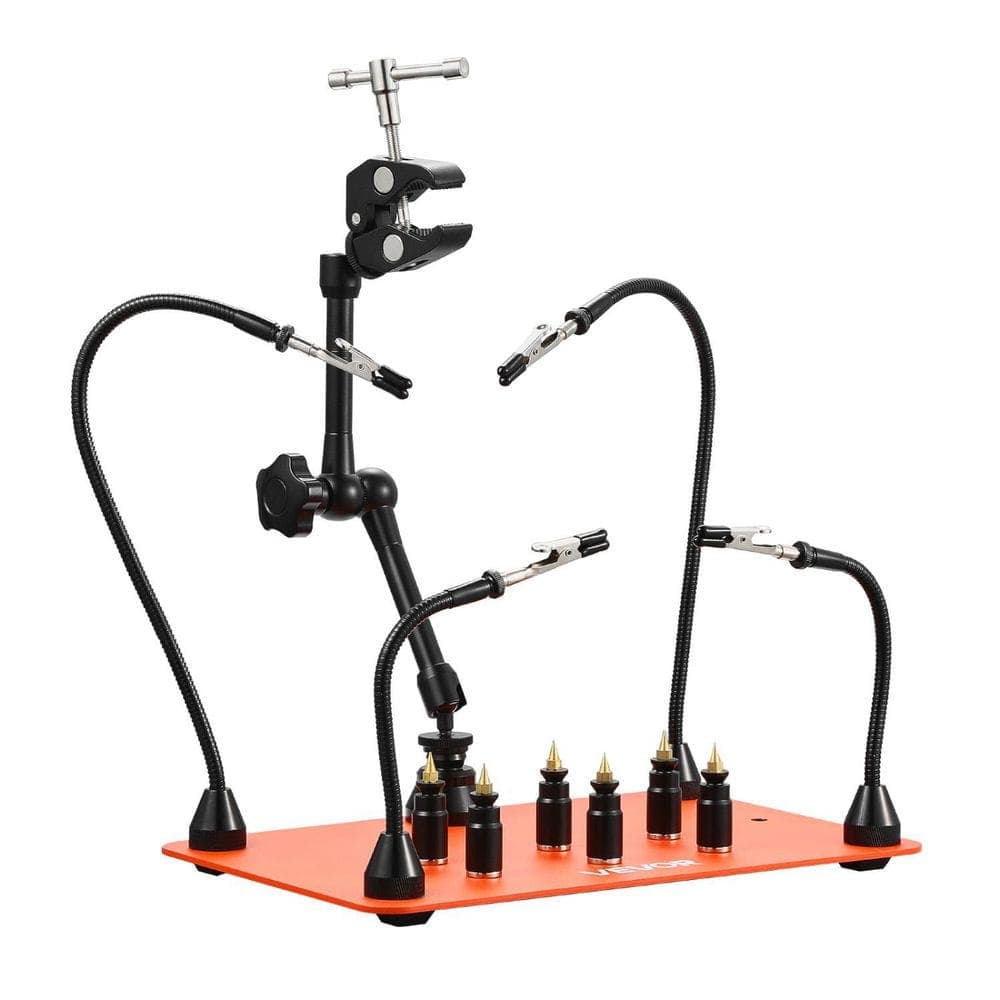 VEVOR Magnetic Helping Hands Soldering Station, 4 Flexible Arms Third Hand Tool, with 6 PCB Pillar Holders, Cordless