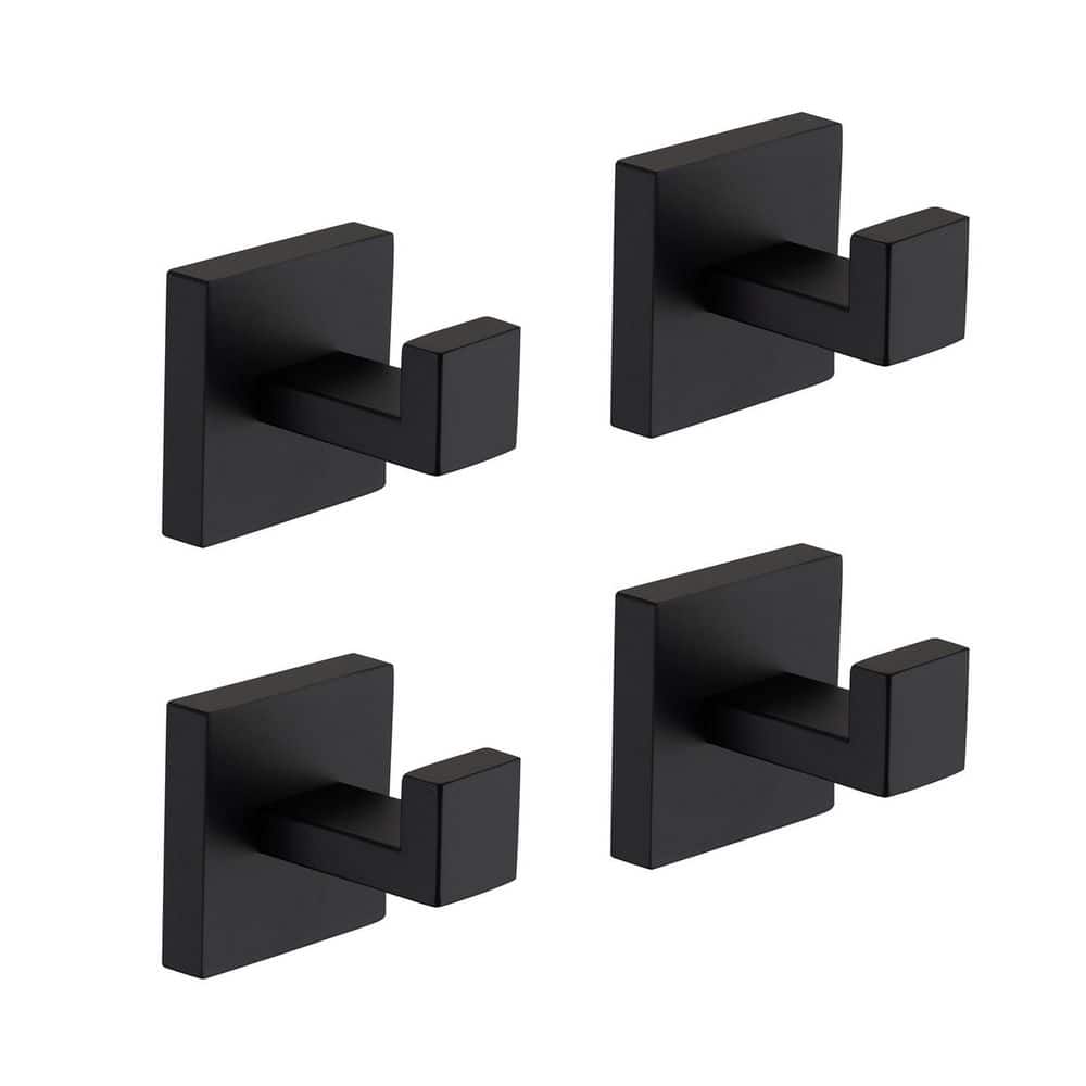 Satico 4-Pack J-Hook Wall-Mounted Stainless Steel Bathroom Robe/Towel Hook in Matte Black for Bathroom Kitchen (1)