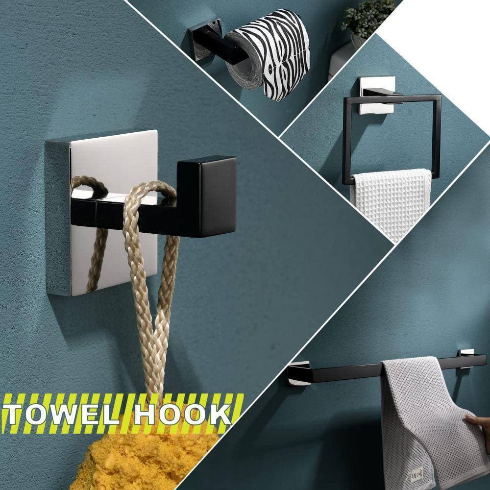Dracelo 4-Piece Bath Hardware Set with Towel Ring Toilet Paper Holder Towel Hook and Towel Bar (2)