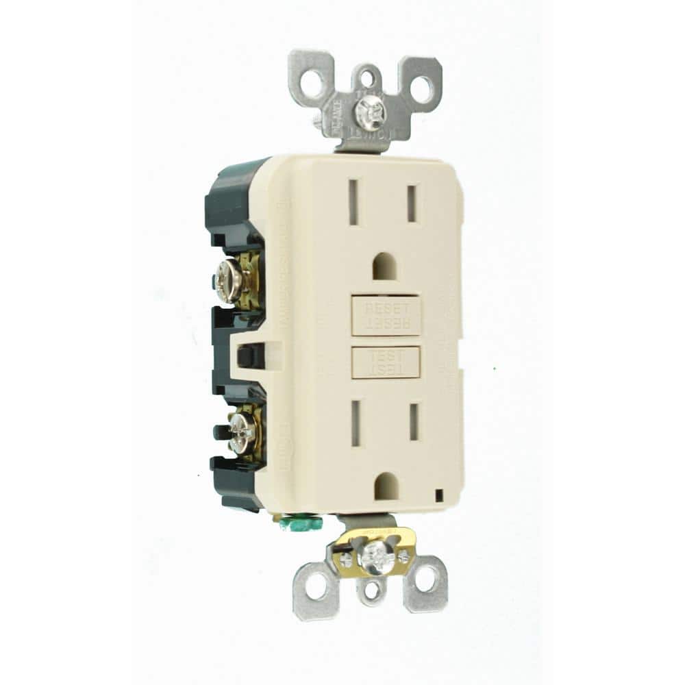 Leviton 15 Amp 125-Volt Duplex SmarTest Self-Test SmartlockPro Tamper Resistant GFCI Outlet, Light Almond (3-Pack) GFTR1-3T (4)