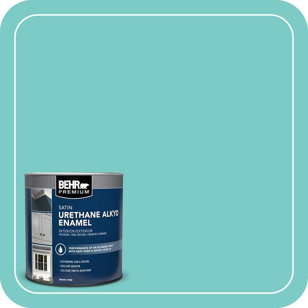 BEHR PREMIUM 1 qt. #BIC-39 Blue Green Gem Satin Enamel Urethane Alkyd Interior/Exterior Paint (1)