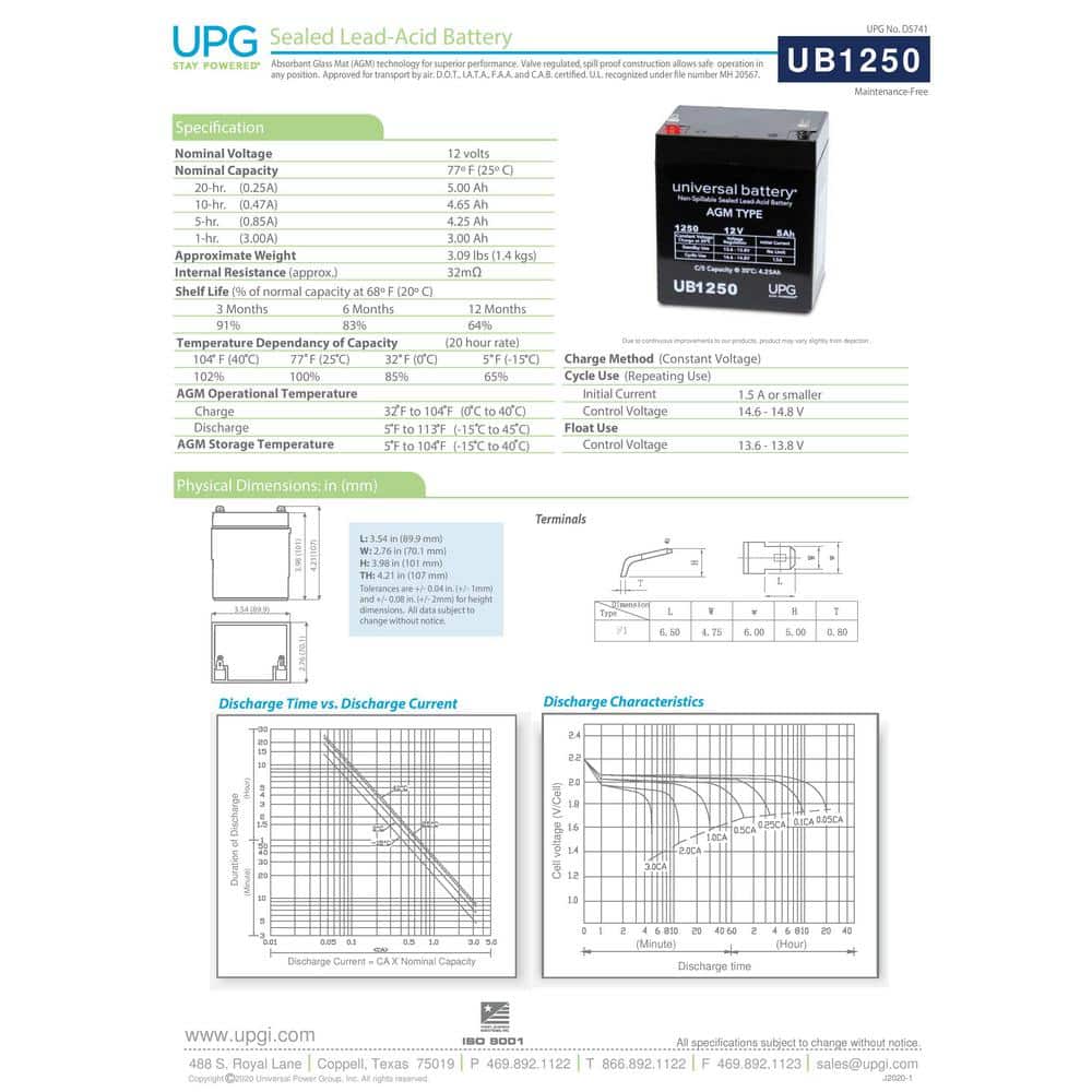 UPG 12-Volt 5 Ah F1 Terminal Sealed Lead Acid (SLA) AGM Rechargeable Battery (2)