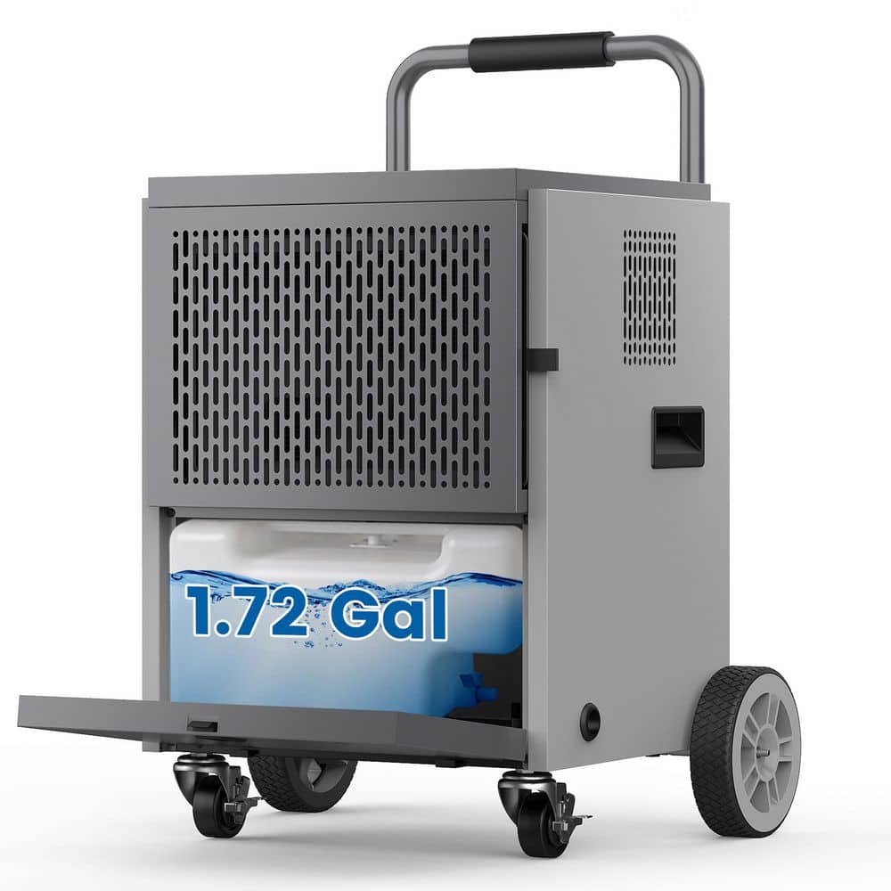 Edendirect 100 pt. 6,500 sq. ft. Commercial Dehumidifier for Basement in Gray, with Bucket, Drain Hose, Industial Use, Metal Case (1)
