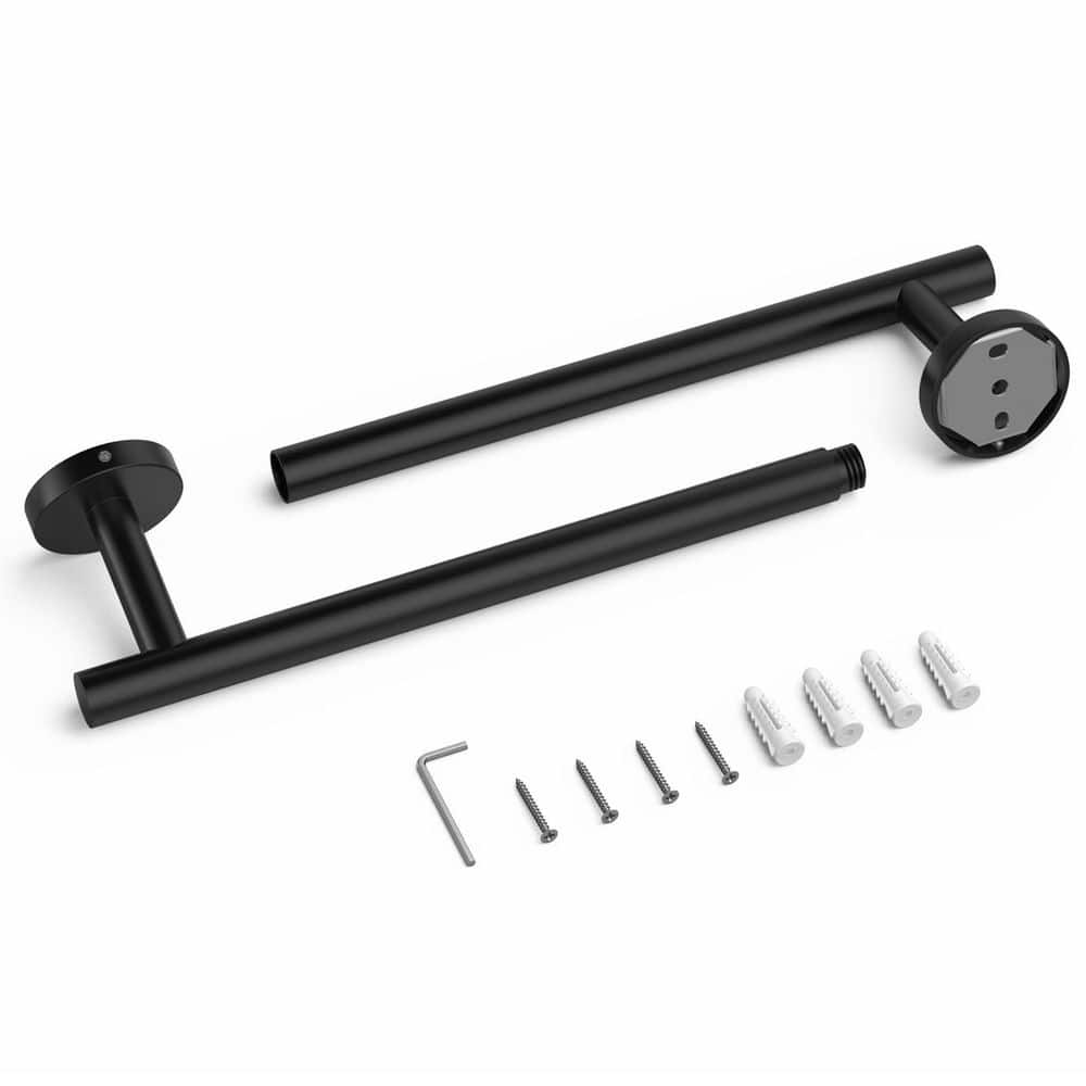 KHKFY 4-Piece Matte Black Bathroom Hardware Set, SUS304 Stainless Steel 24 in. Wall Mounted Towel Bar, Ring, Holder and Hook (2)