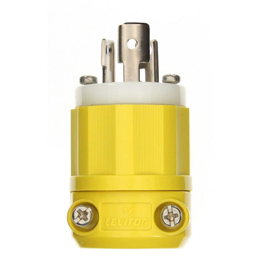 Leviton 15 Amp 125-Volt NEMA L5-15P 2-Pole 3-Watt Locking Plug Industrial Grade Grounding Corrosion Resistant, Yellow-White (1)