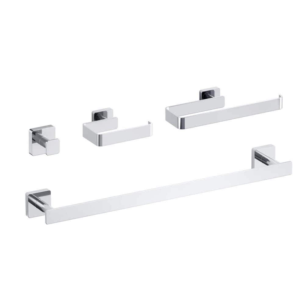 KIBI 4-Piece Bathroom Hardware Set with Towel/Robe Hook Toilet Paper Holder Towel Bar/Rack (1)