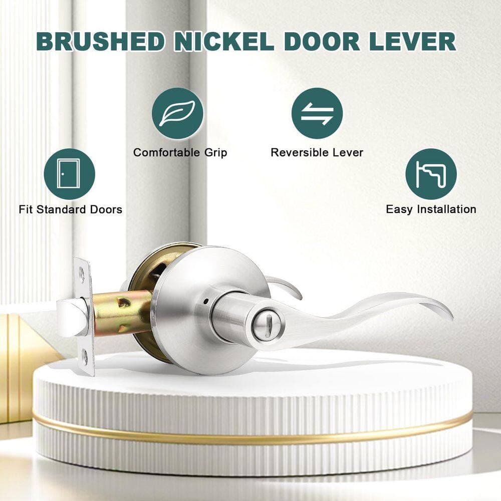 Anqtovp 8-Pack Privacy Door Lever Handles with Lock for Bedroom Bathroom Keyless Interior Hardware in Satin Nickel (3)