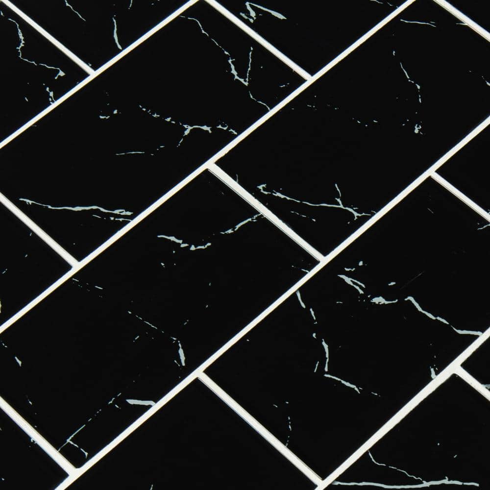 MSI Nero Marquina 3 in. x 6 in. Glass Subway Wall Tile (0.12 sq. ft./Each) (4)