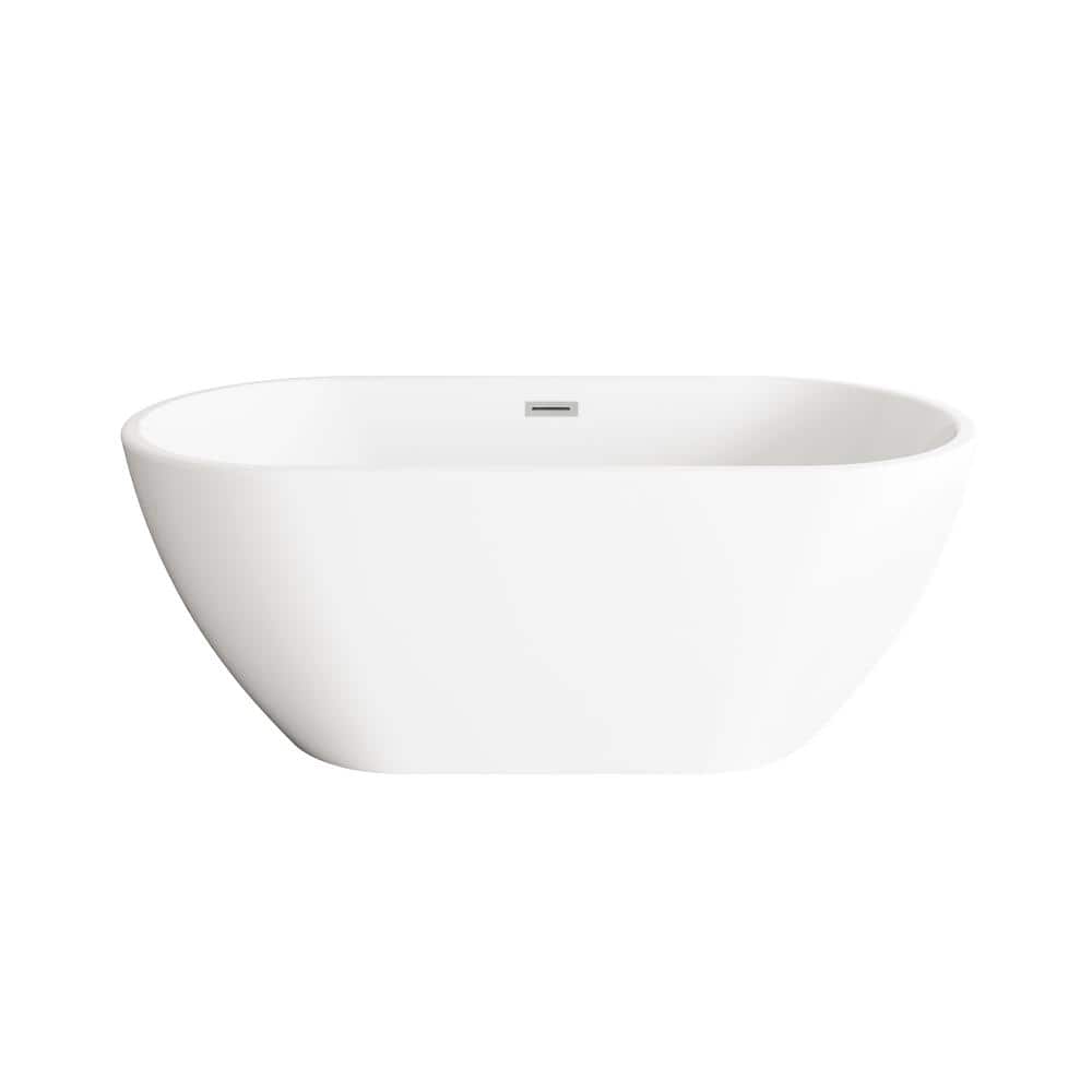 Unbranded Timeless Home 59 in. x 29.5 in. Soaking Bathtub with Center Drain in Glossy White with Brushed Nickel Trim