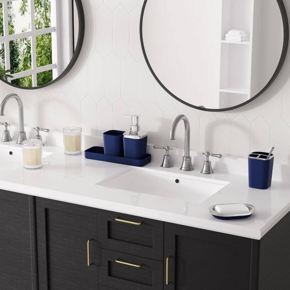 Unbranded Blue 9-Piece Bathroom Countertop Accessory Set with Trash Can, Soap Dispenser, Toothbrush Holder, Tumbler (3)