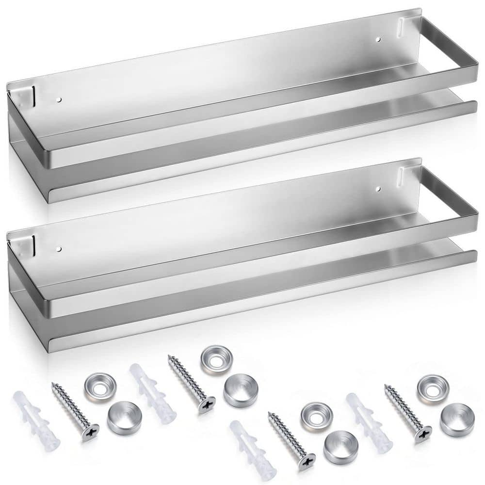 NVNOO 15.8 in. x 4 in. Stainless Steel Wall Mounted Floating Shelves for Bathroom Kitchen Living Room, Silver (2-Pack)