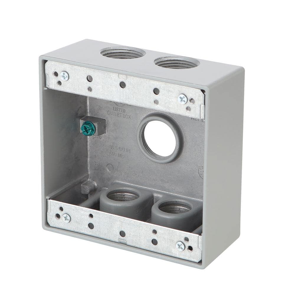 Commercial Electric 2-Gang Metallic Weatherproof Outlet Box with (5) 3/4 in. Holes, Gray (3)