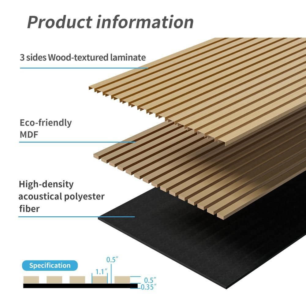 Unbranded 1 in. T x24 in. W x4 ft. L MDF Wood Panels for Wall Panels 4PC Wood Slat Acoustic Panels for Wall and Ceiling (3)